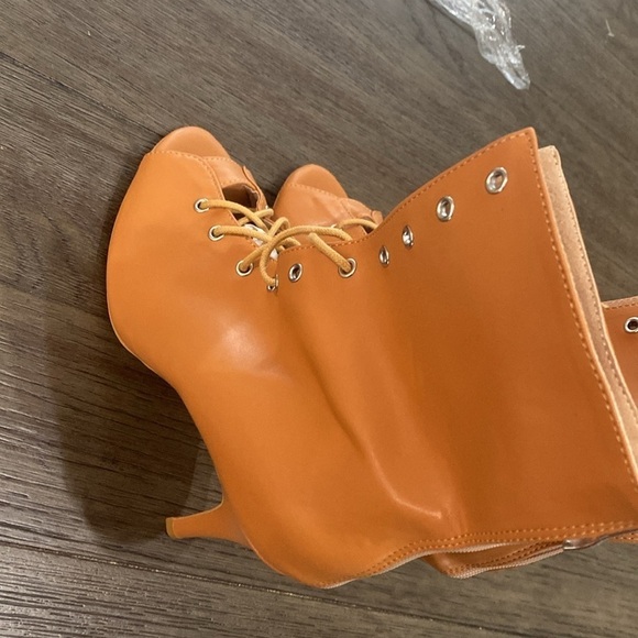 NWT BURJU Sofiya Nude Open Toe Lace Up Ankle Boots | Size 10.5 - Picture 7 of 9